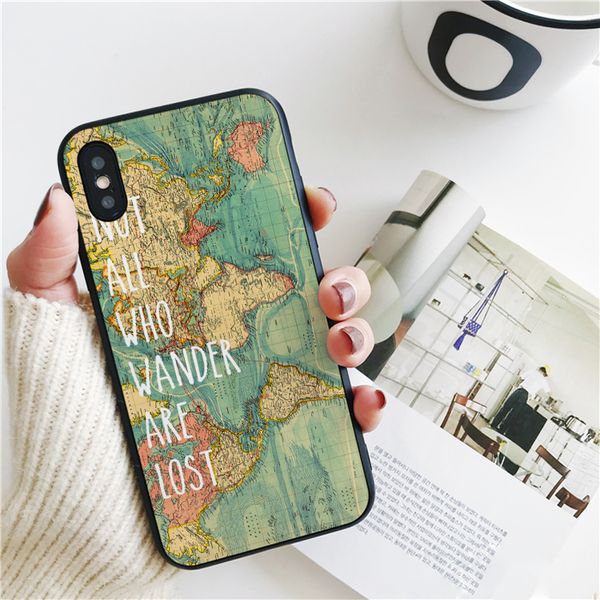 

capa world map not all who wander are lost cover for iphone 11 pro xs max xr case for iphone 8 7 6s plus 5s se 5 case soft silicone cover.