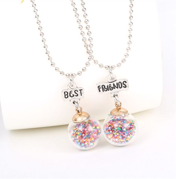 

новые прибытия лучшие друзья bff стеклянного шарика бутылки multicolor paillette и кристалл кулон кулон из бисера ювелирных изделий цепи оже, Silver