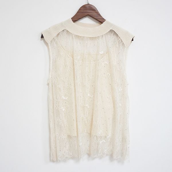 

spring summer 2020 women sleeveless lace sweater two-piece nylon office lady o-neck pullovers solid, White;black