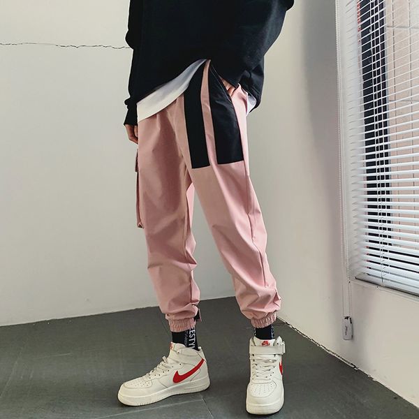 

2019 men's printing cotton motion male haren casual pants fashion trend trousers hip hop pink/white joggers sweatpants m-3xl, Black
