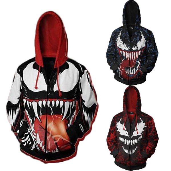 

trendy men's hoodies jacket 3d venom and carnage printed zip coat pullover acg drawstring hooded sweatshirt tracksuit tops, Black