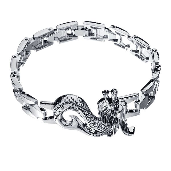

domineering twelve dragon pattern stainless steel silver jewelry fashionable alloy bracelet watch for men handchain, Black