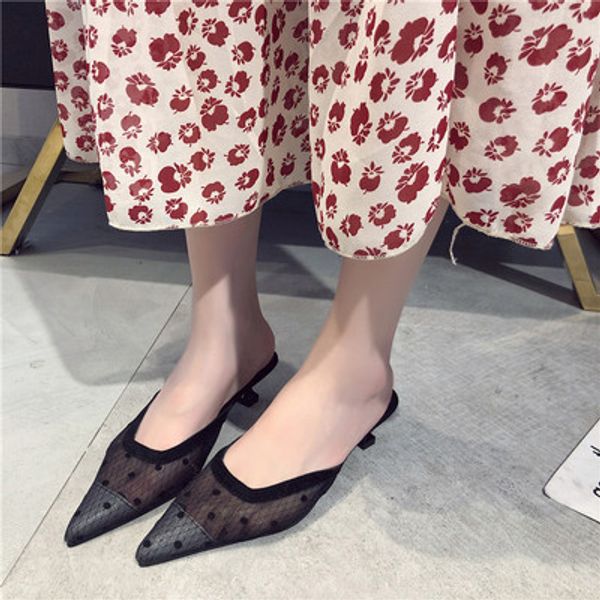 

2020 summer new korean version of the stiletto heels sandals and slippers muller shoes, Black