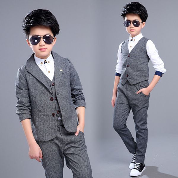 

boy's suits & blazers children's clothing spring autumn outfit boy's suit+pant+vest three pieces set 105-155cm 2017 grey blue, Black