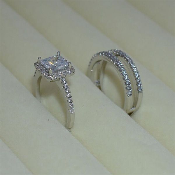 

wholesale-jewelry 925 sterling silver emerlad cut white z cz diamond eternity gemstones women wedding engagement band ring gift, Slivery;golden