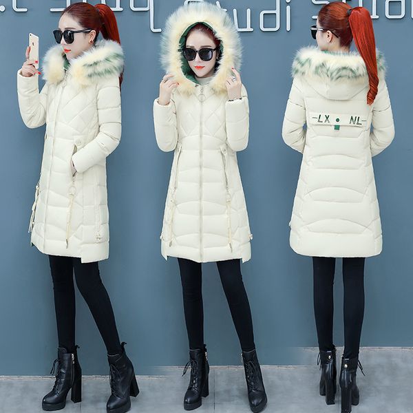 

women's down & parkas winter jacket big fur thick slim long coat fashion zipper hooded female outerwear, Black