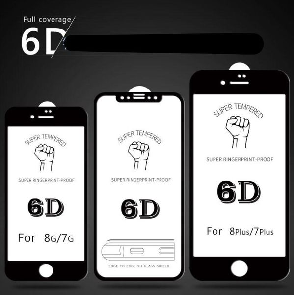 

for iphonex/xs max 6d curved tempered glass screen protector film case for iphone7/8 plus with retail package full coverage