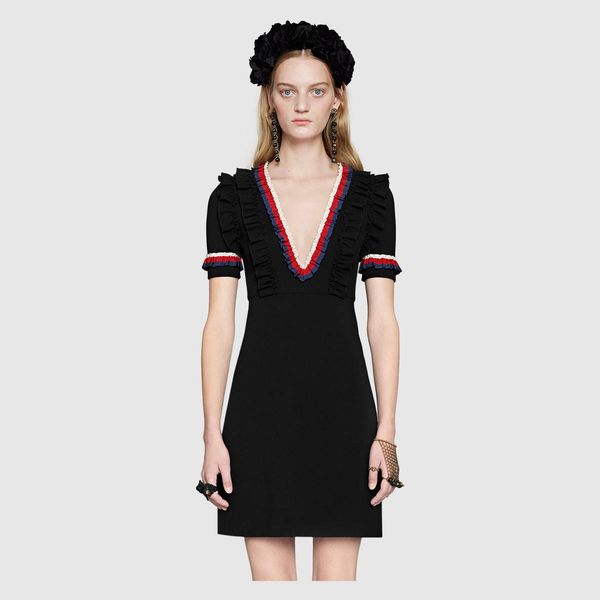 

2019 early spring summer fashion wooden ear petal collar v-neck dress short-sleeved skirt g bodycon dresses women clothes size s-2xl, Black;gray