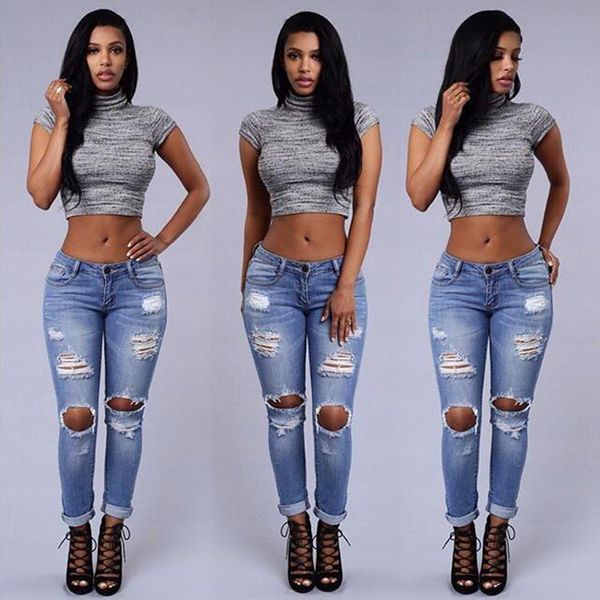 

boyfriend джинсы джинсовые брюки новые изношенные старухи tight талии низкие повседневные повседневные кнопки моды личности сплошной цвет дж, Blue