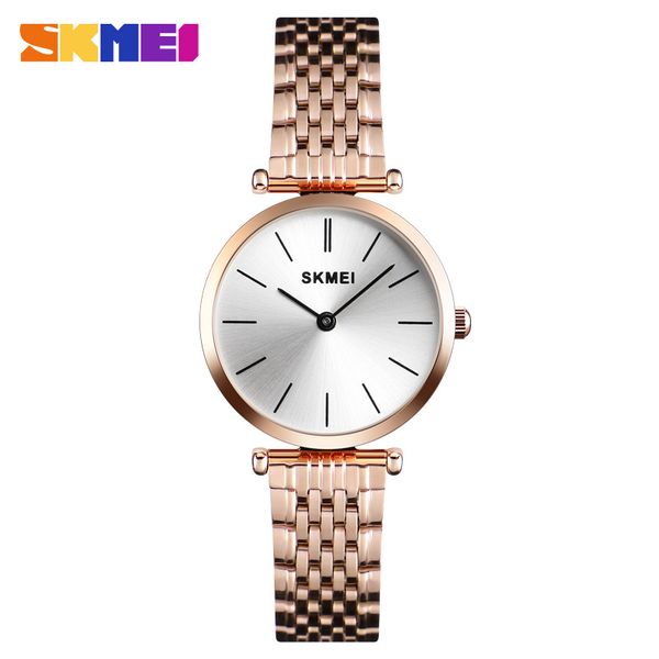 

skmei 1458 fashion women watch quartz wristwatches luxury casual waterproof ste'e'l watches small dial ladies watch, Slivery;brown