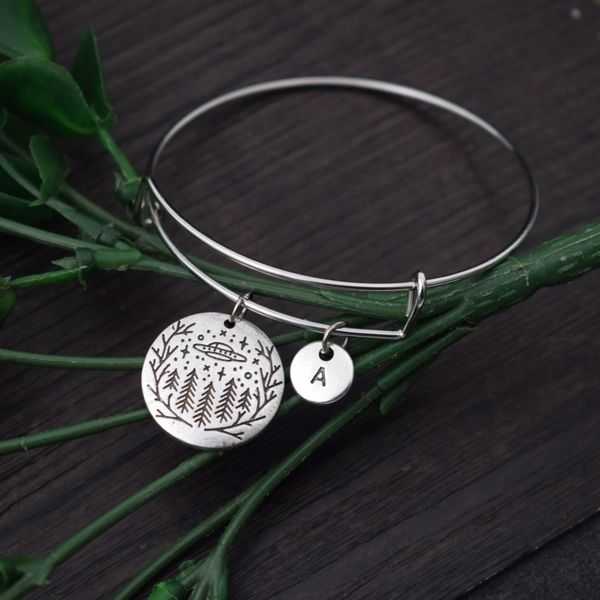

12pcs round forest river close to nature pendant pine tree under the mountain bracelet camping outdoor jewelry, Black