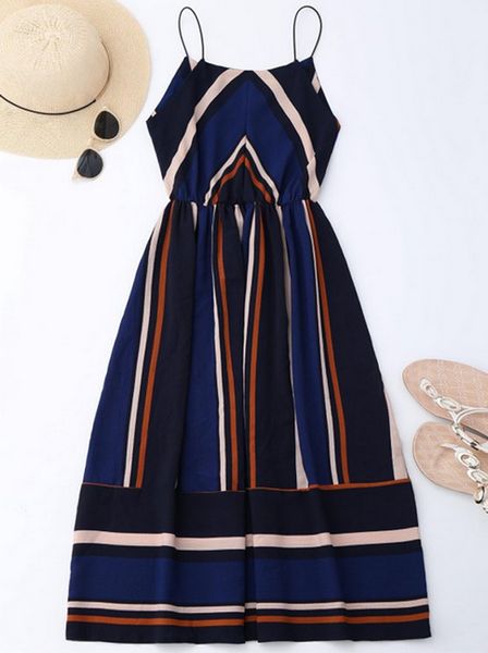 

retro women striped sleeveless dress club party ball beach boho casual dresses sundress vestidos, Black;gray