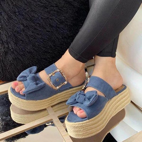 

shujin women peep toe casual bow knot cross thick summer slip-on solid flock sandals platform thick bottom high heel sandals, Black
