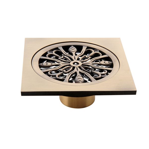 

10*10cm square bathroom drains cover solid brass gold shower drain anti-odor hair strainer balcony floor drain