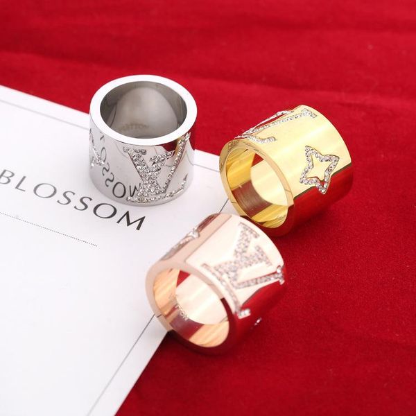 

titanium steel star-shaped diamond design ring wild men and women couple titanium steel ring supply, Silver