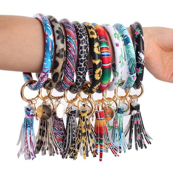 

sunflower tassels bangle keychain leather wrap bracelets key ring leopard print chain wristband party gift dhl lxl891q, Silver
