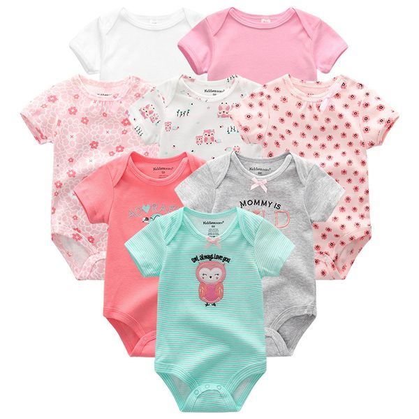 

baby clothes 8pcs/lots newborn boy&girl rompers roupas de bebes cotton baby toddler jumpsuits short sleeve baby clothing, White