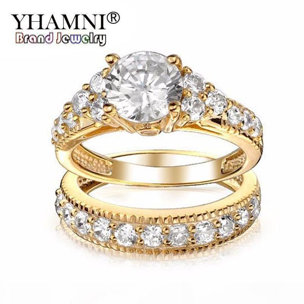 

yhamni luxury ring gold filled lovers double ring new fashion jewelry 1ct diamond sona engagement rings for women ydar-0004, Slivery;golden