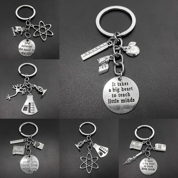 

teacher's keychain keyring motivational alphabet tag keychain diy personality creative women men jewelry thanksgiving teacher's da, Slivery;golden