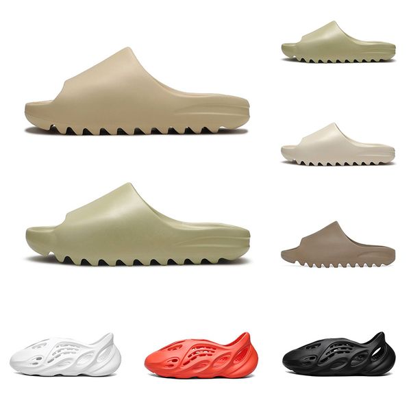 

new arrivals kanye slippers soft leather indoor sandals beach booties men women slide bone desert resin triple black white red sneakers