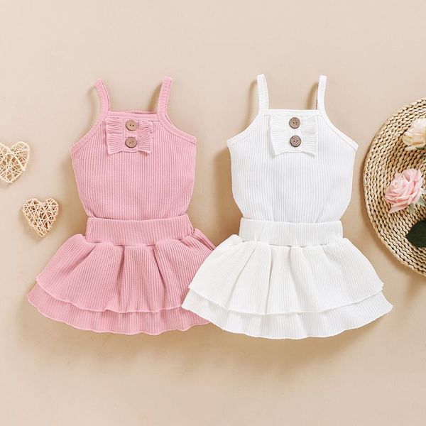 

infant baby girl sleeveless sling button romper+tutu shorts/skirt outfit girl sunsuit summer casual baby clothes set, White