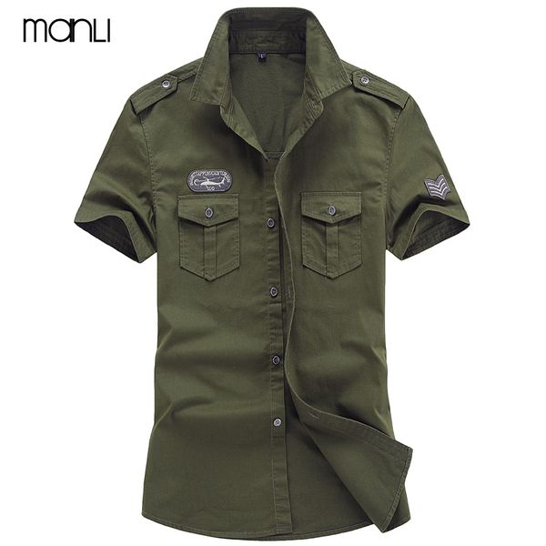 

manli plus size m-6xl 2018 men summer outdoor short sleeve shirt man 100% pure cotton afs jeep khaki shirts army green clothing, Gray;blue