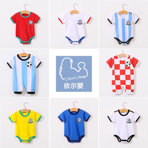 

baby short-sleeved jumpsuit summer world cup theme baby romper childrens clothing factory wholesale, Blue