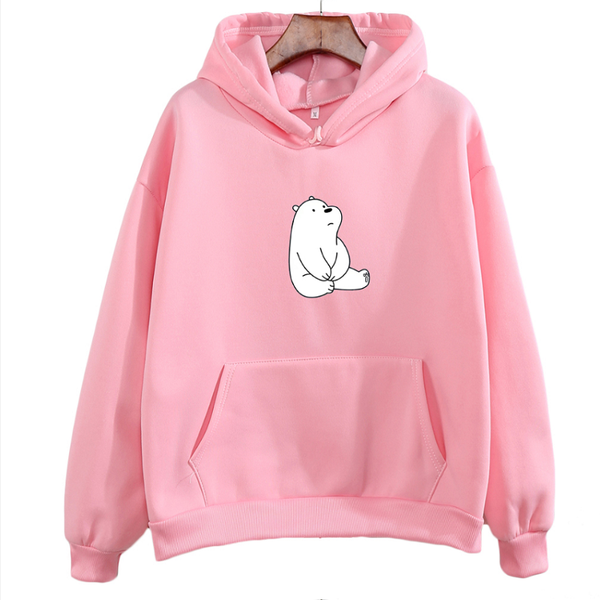 

new white bear korea style hoodie,simple kpop women's hoodies,2020 femme clothes cute cartoon,kawaii animal sweatshirt s-3xl, Black