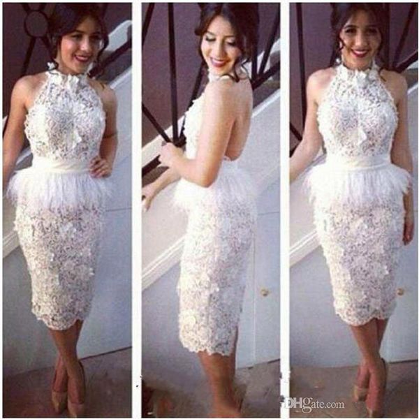 

2019 ostrich feather cocktail dresses prom gowns backless evening dress high neck vestido de novia special occasion dress, Black