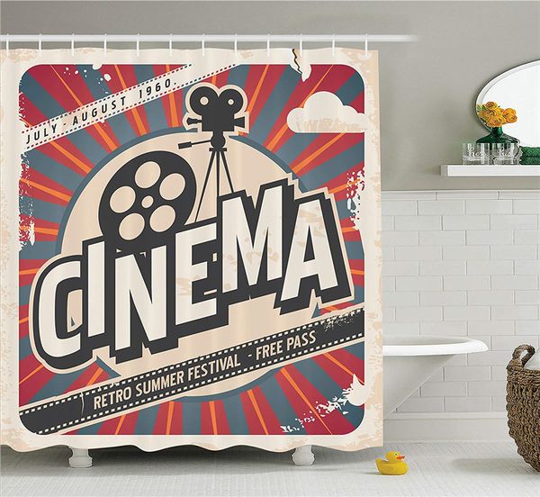 2019 Vintage Decor Shower Curtain Set Retro Cinema Movie Vintage