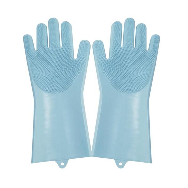 

1pair reusable magic silicone dishwashing scrubber gloves dish washing sponge rubber scrub gloves home kitchen cleaning tools