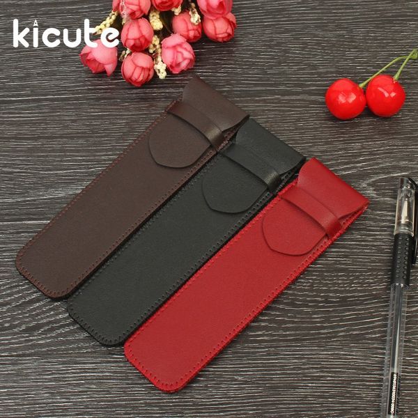

kicute 1pcs handmade genuine pencil bags leather cowhide fountain pen case cover sleeve pouch office school supplies for student