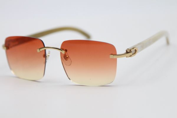 

new fashion rimless white buffalo horn glasses popular men women 8300816 genuine natural glasses sunglasses men brand size:54-18-140mm, White;black