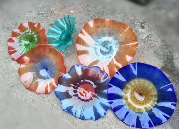 

new design art decor flower plates wall art lamps mouth blown murano glass plate modern craft luxury hand glass flower hanging wall lamps