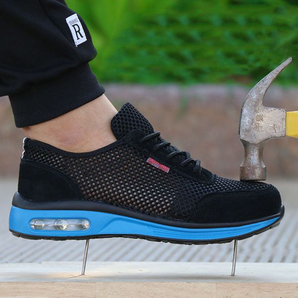 

men's safety shoes steel toe boots outdoor to prevent puncture steel bottom construction safety work boots shoes, Black