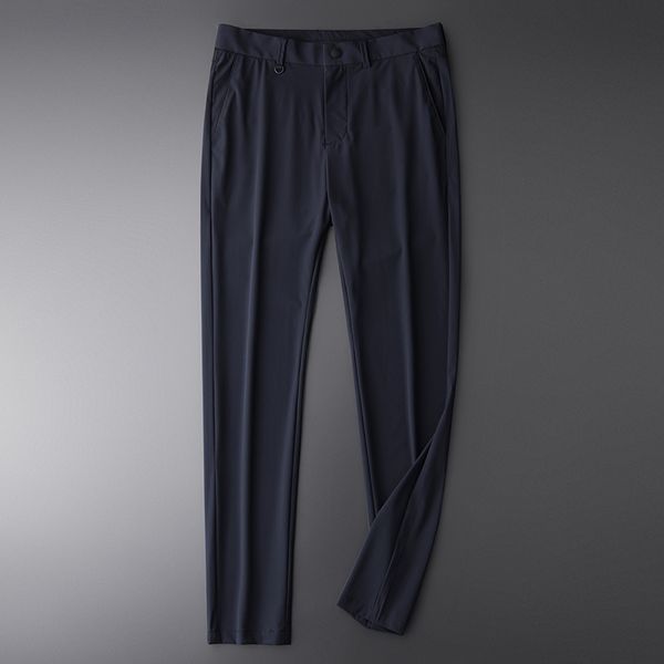 

new summer men suit pants luxury soft silky fabric solid color skinny men casual pants hight quality slim fit man trousers, Black