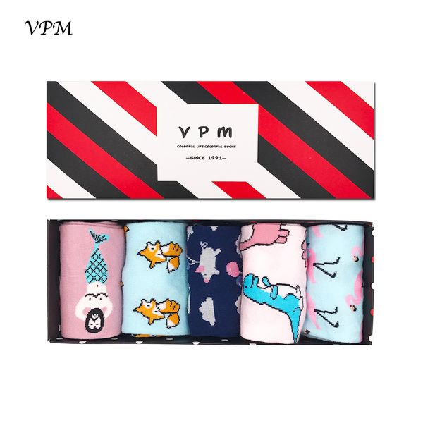 

Vpm Gift Box Winter Autumn Warm Women Socks Colorful Cartoon Cute Animal Dog Cat Fox Et Lovely Funny Socks (5 Pairs /Lot )