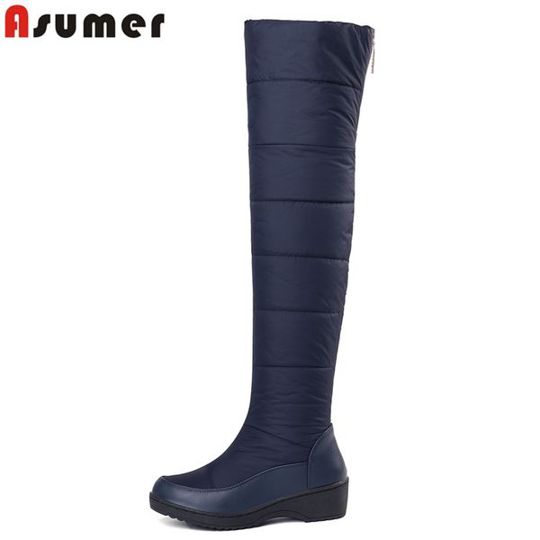 

asumer 2018 new keep warm snow boots for women platform shoes thigh high boots zip thick fur over the knee eur size 35-44, Black