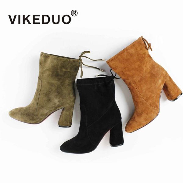 

vikeduo 2018 new fashion high heel boots for women lace-up sheep-skin handmade female shoes black ankle pointed toe bota mujer