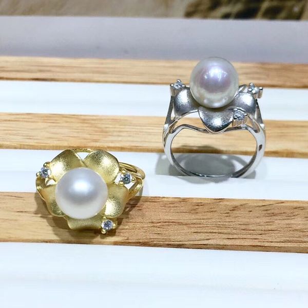 

flower 925 sterling silver adjustable ring settings findings mountings parts for oyster pearl corals jade beads stones, Blue;slivery