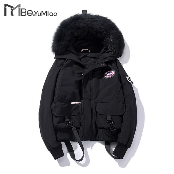 

be.yumiao hip hop thick warm cotton jacket japanese karajuku men's long sleeve hoodies jacket men's, Black