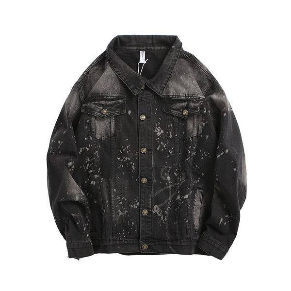 

high street broken magic tie dye jeans jacket men hip hop hole harajuku retro denim jackets chaquetas hombre windbreaker coat, Black;brown