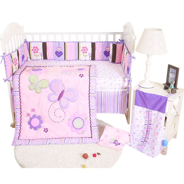 

6pcs purple butterfly baby bedding set