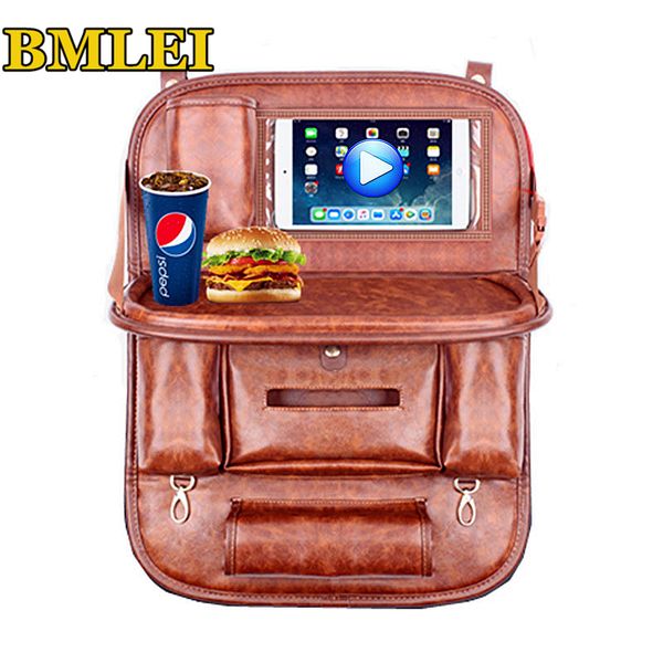 

genuine leather car seat back organizer storage bag travel box pocket universal stowing tidying protector kids drink accessories