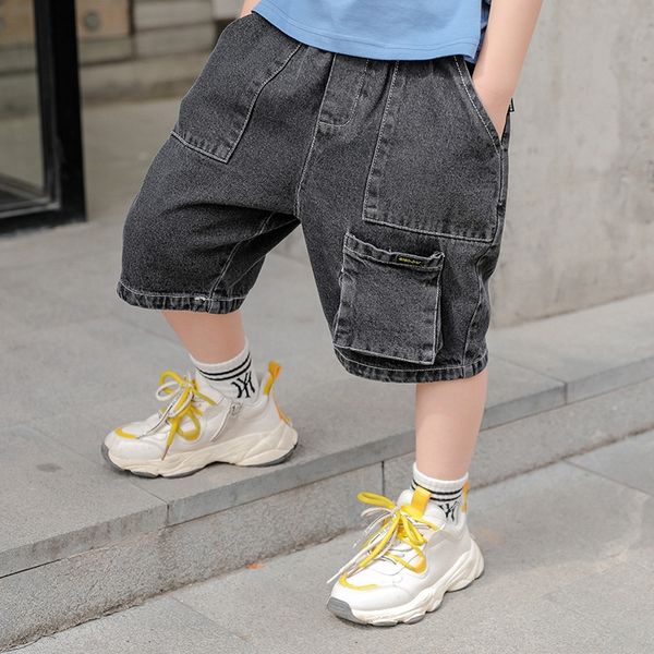 

clothing 2020 men's and children's wear jeans pants large children's pure color big pocket jeans fashion, Blue