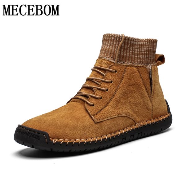 

men's snow boots genuine pig skin leather big size 39-48 lace-up men's boots comfortable warmth non-slip motorcycle, Black