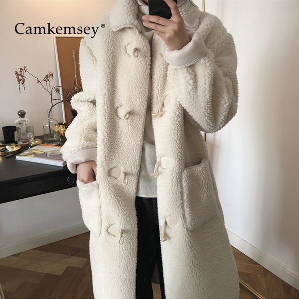 

women's fur & faux camkemsey winter coats women autumn casual pockets single breasted thick warm beige long female outwear, Black