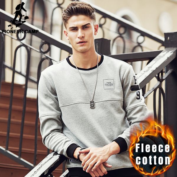 

pioneer camp new arrival thick warm hoodies men brand clothing autumn winter sweatshirts male men hoodies 699035, Black