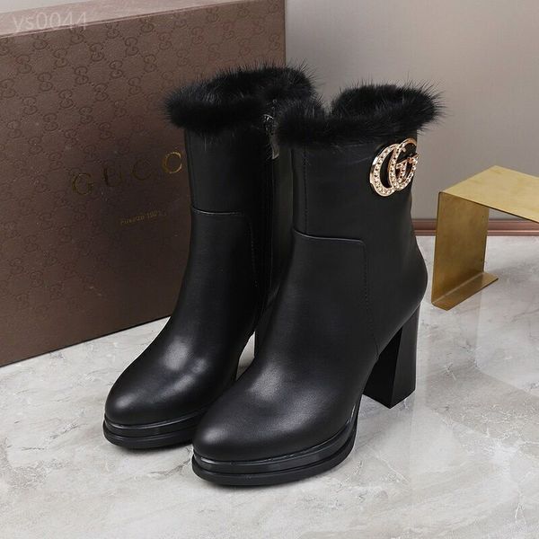 

autumn and winterhigh heel thick heel waterproof platform with fur plus velvet zip black snow boots boots women boots cotton shoes