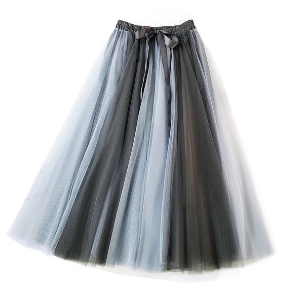 

woman patchwork tule plywood rok female tall tail mesh rok female summer herf midi rokken saias faldas grand zoom smoking, Black